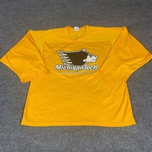 Michigan Tech Huskies Hockey Jersey Adult Medium Yellow College CCM‎ Camp 90